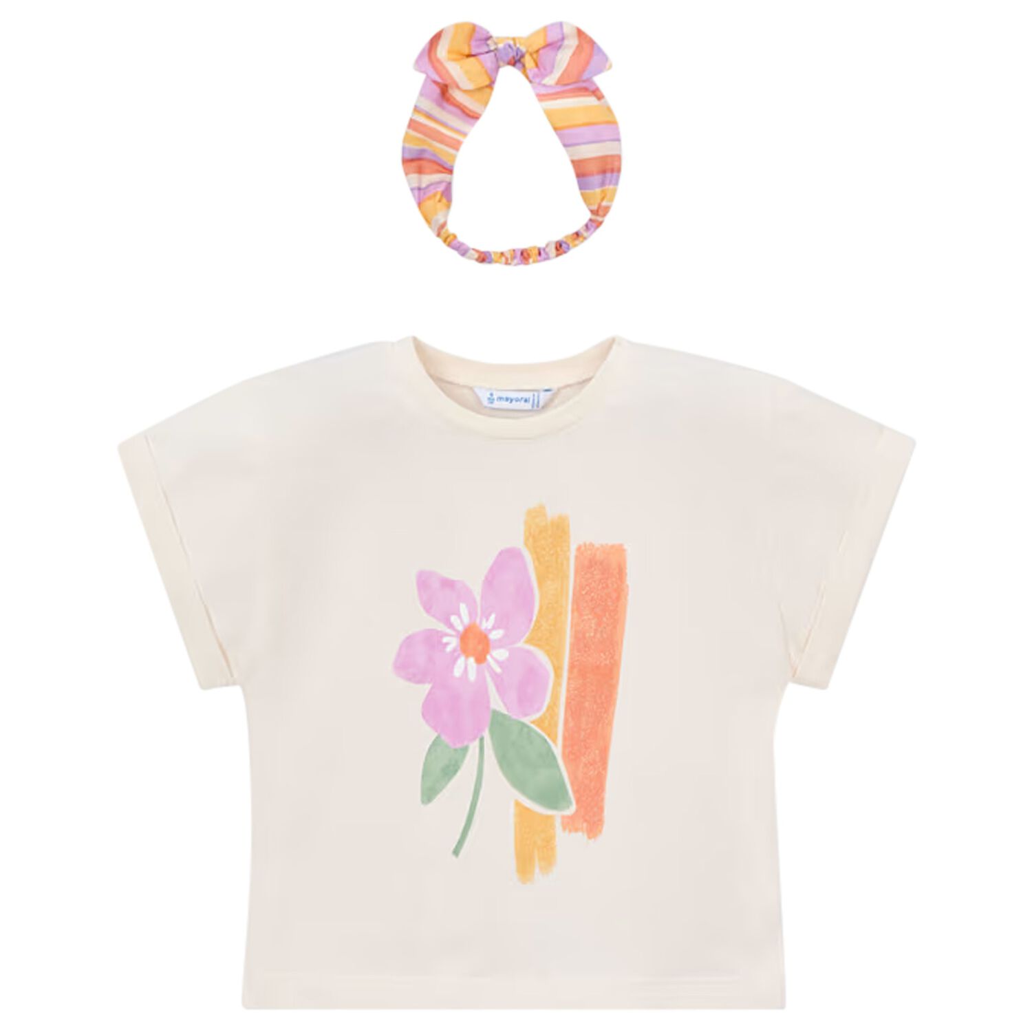 Girls Ivory T-Shirt & Headband Set, 1, hi-res