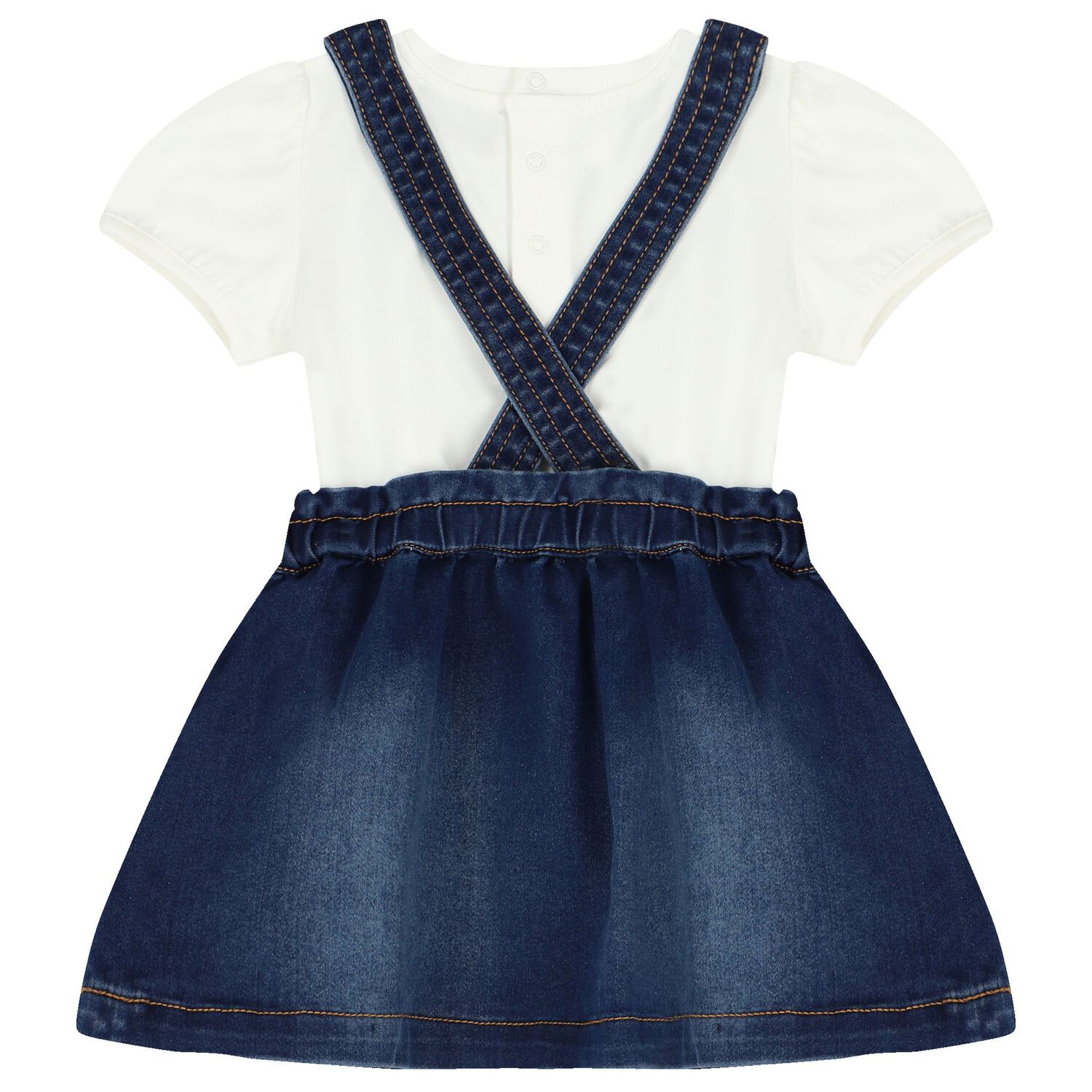 Younger Girls White & Blue Teddy Bear Skirt Set, 1, hi-res