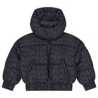 Black & Grey Logo Puffer Jacket, 1, hi-res