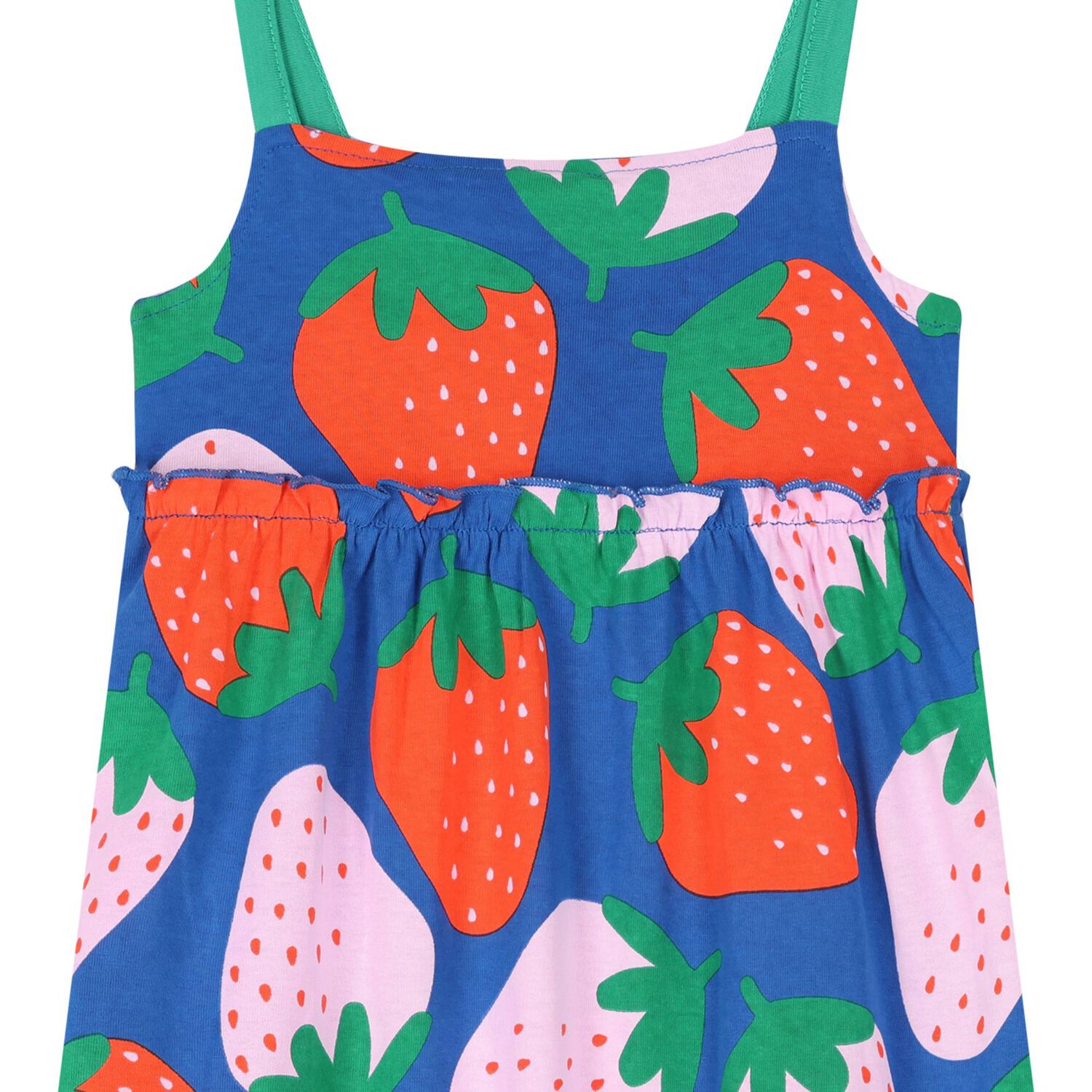 فستان صيفي بطبعة الفراولة باللون الأزرق للبنات, 1, hi-res image number null