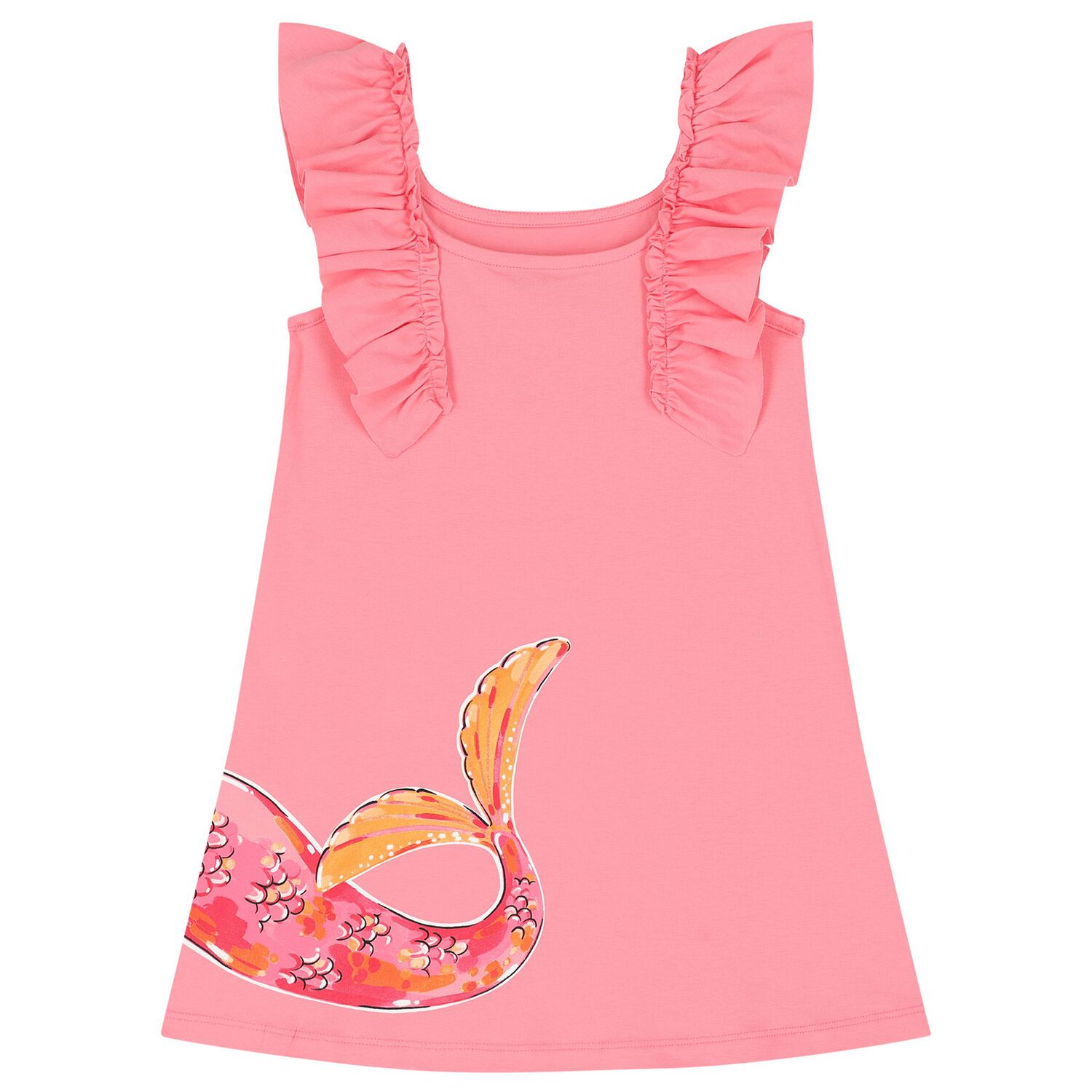 Girls Pink Mermaid Ruffled Dress, 2, hi-res