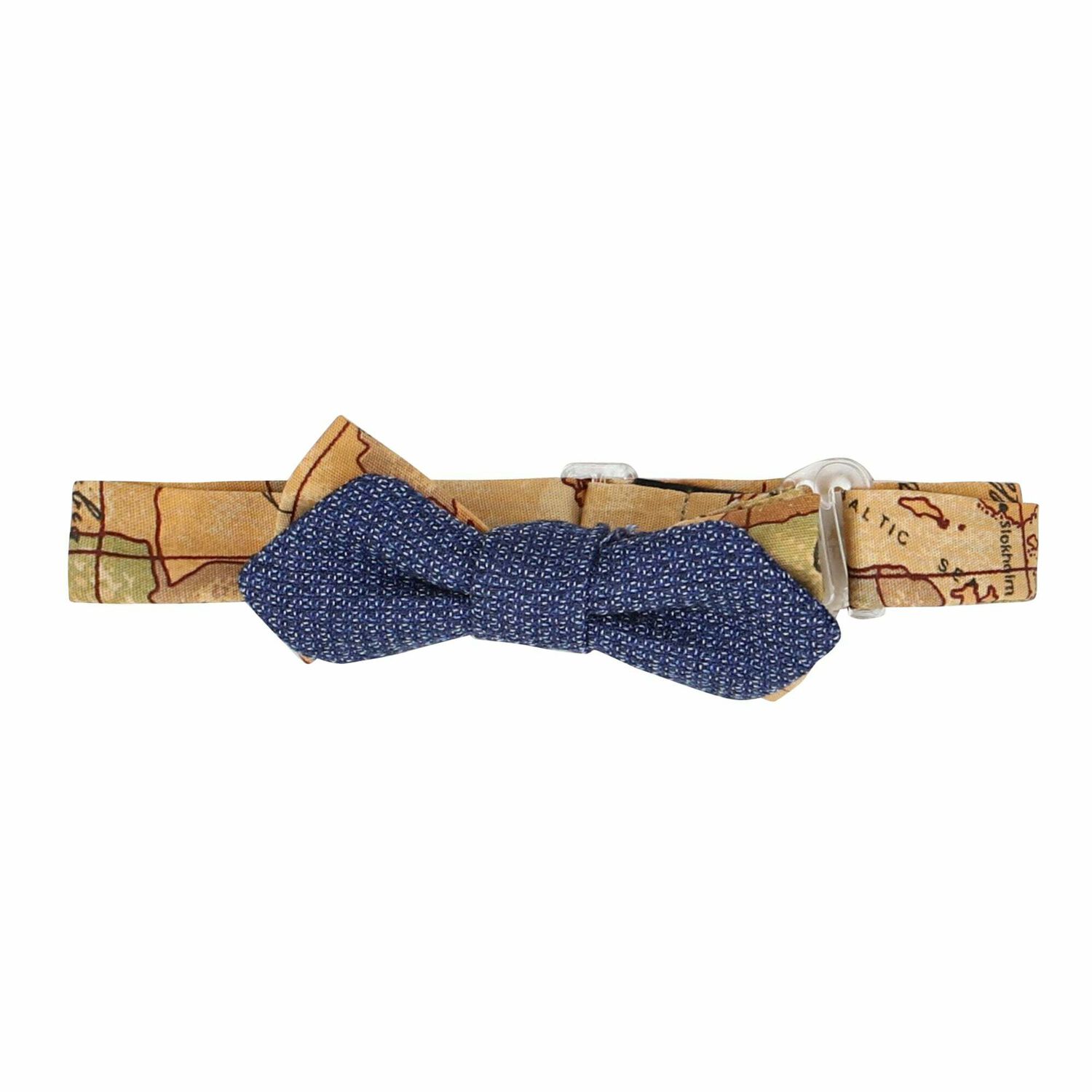 Younger Boys Navy & Beige Geo Map Bow Tie, 1, hi-res