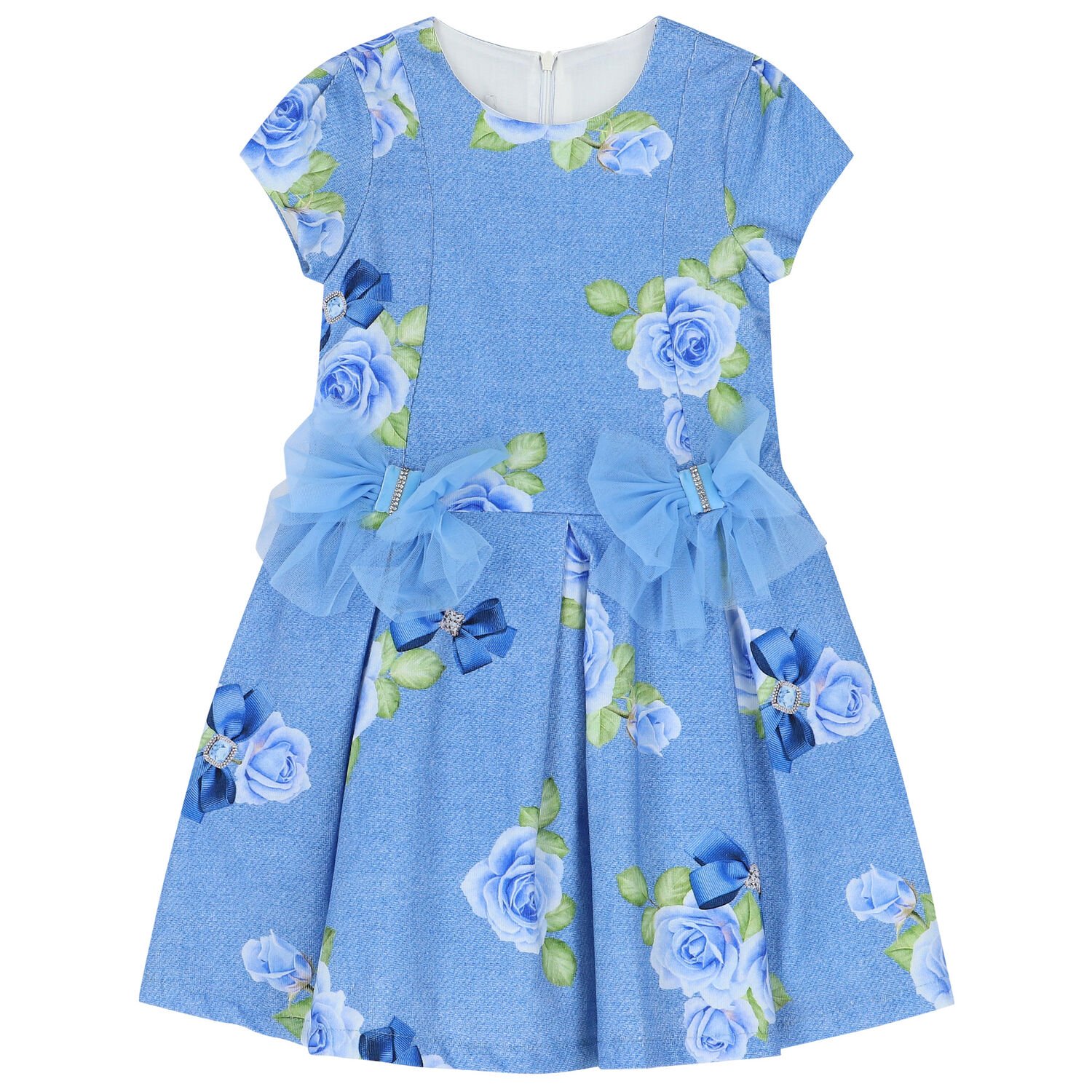 Girls Blue Floral Dress, 1, hi-res
