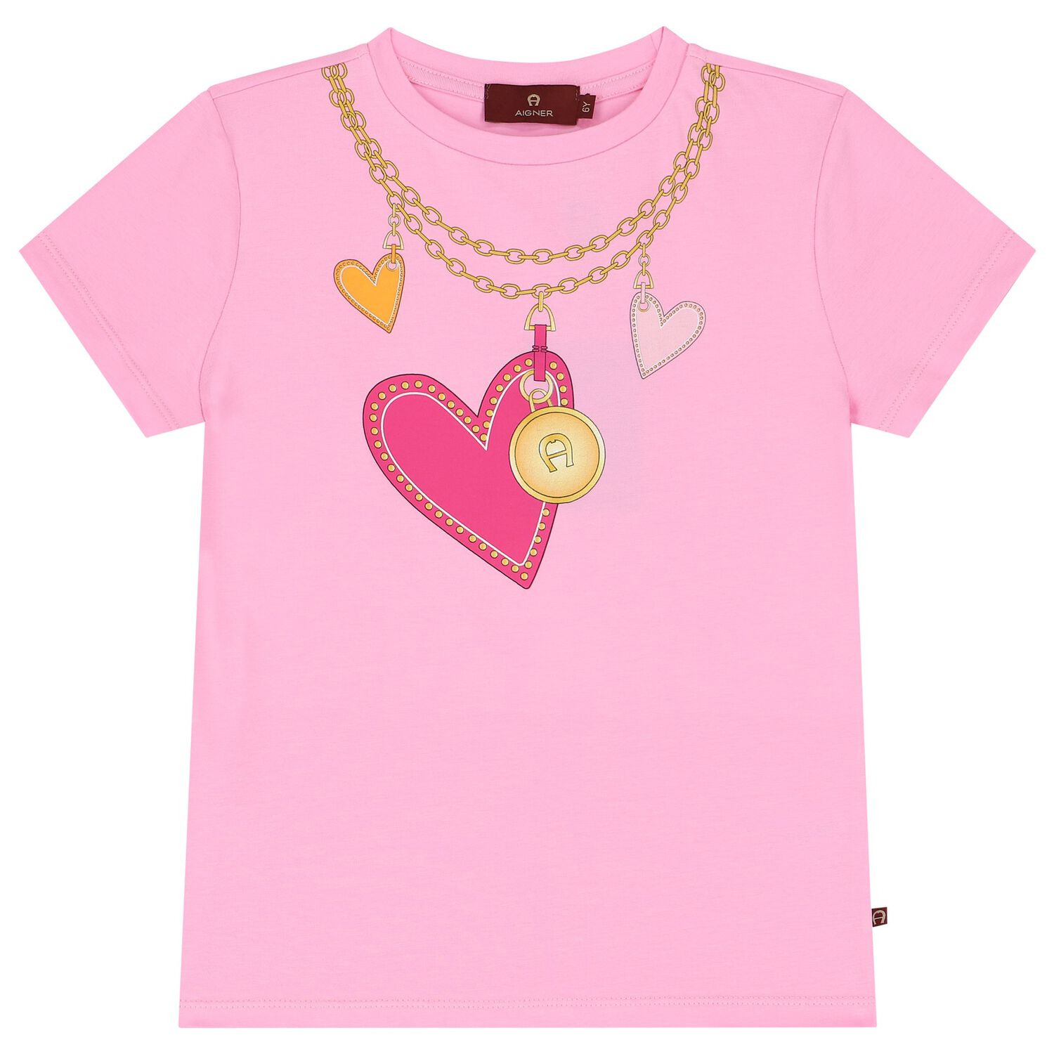Girls Pink Logo Hearts T-Shirt, 3, hi-res image number null