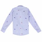 Boys Blue Striped Cotton Shirt, 1, hi-res