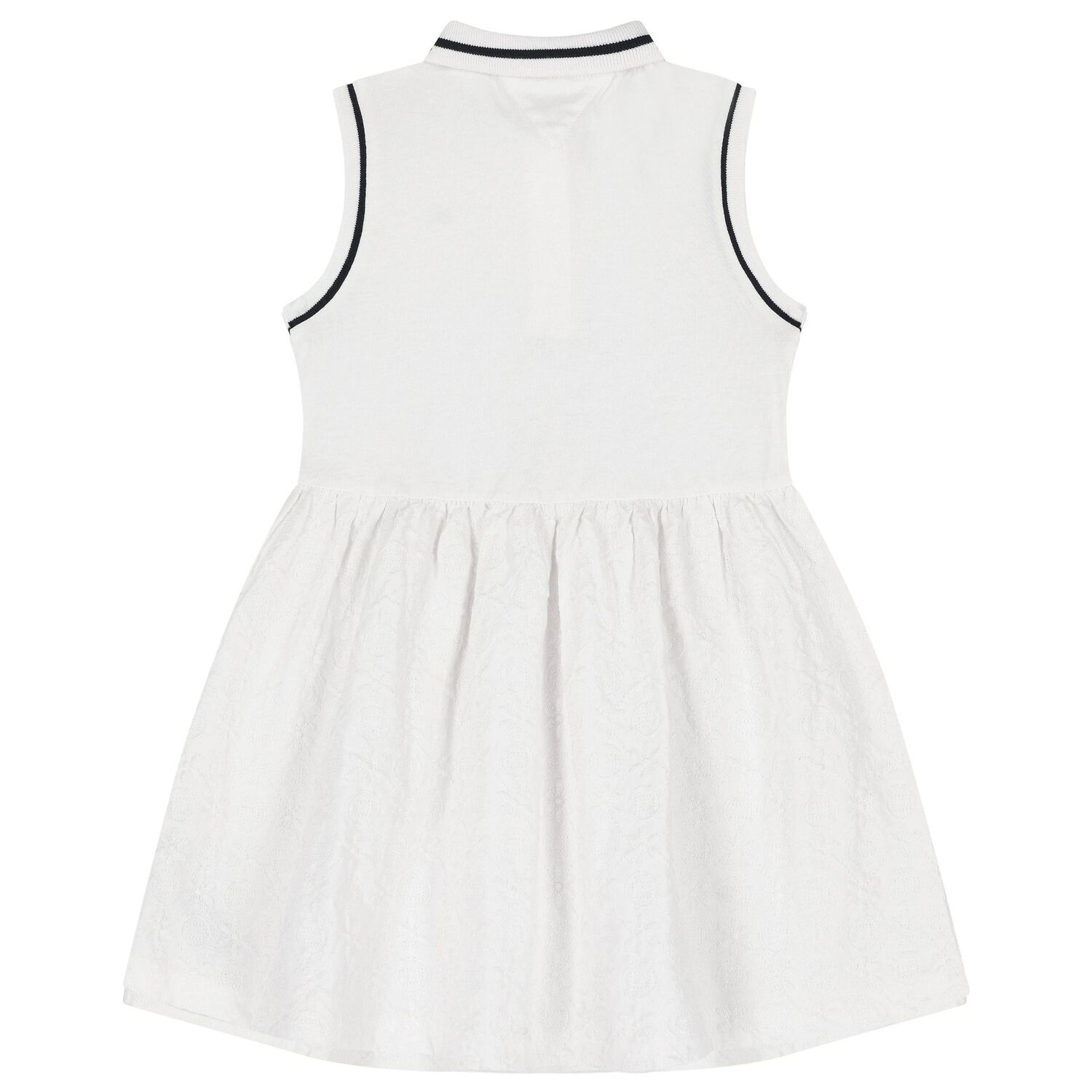 Girls White Cotton Broderie Polo Dress, 2, hi-res