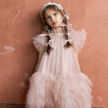 Girls Pink Embellished Tulle Dress