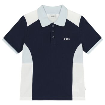 BOSS Boys Navy Blue Logo Polo Shirt, 2 Boys Navy Blue Logo Polo Shirt