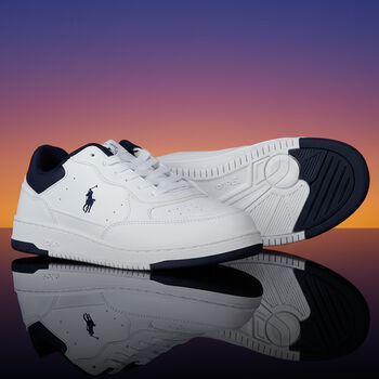Boys White & Navy Blue Logo Trainers
