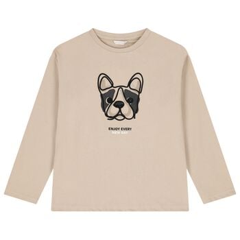 Boys Beige French Bulldog Long Sleeve Top