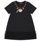 Girls Black Heartbag Print Dress, 2, hi-res