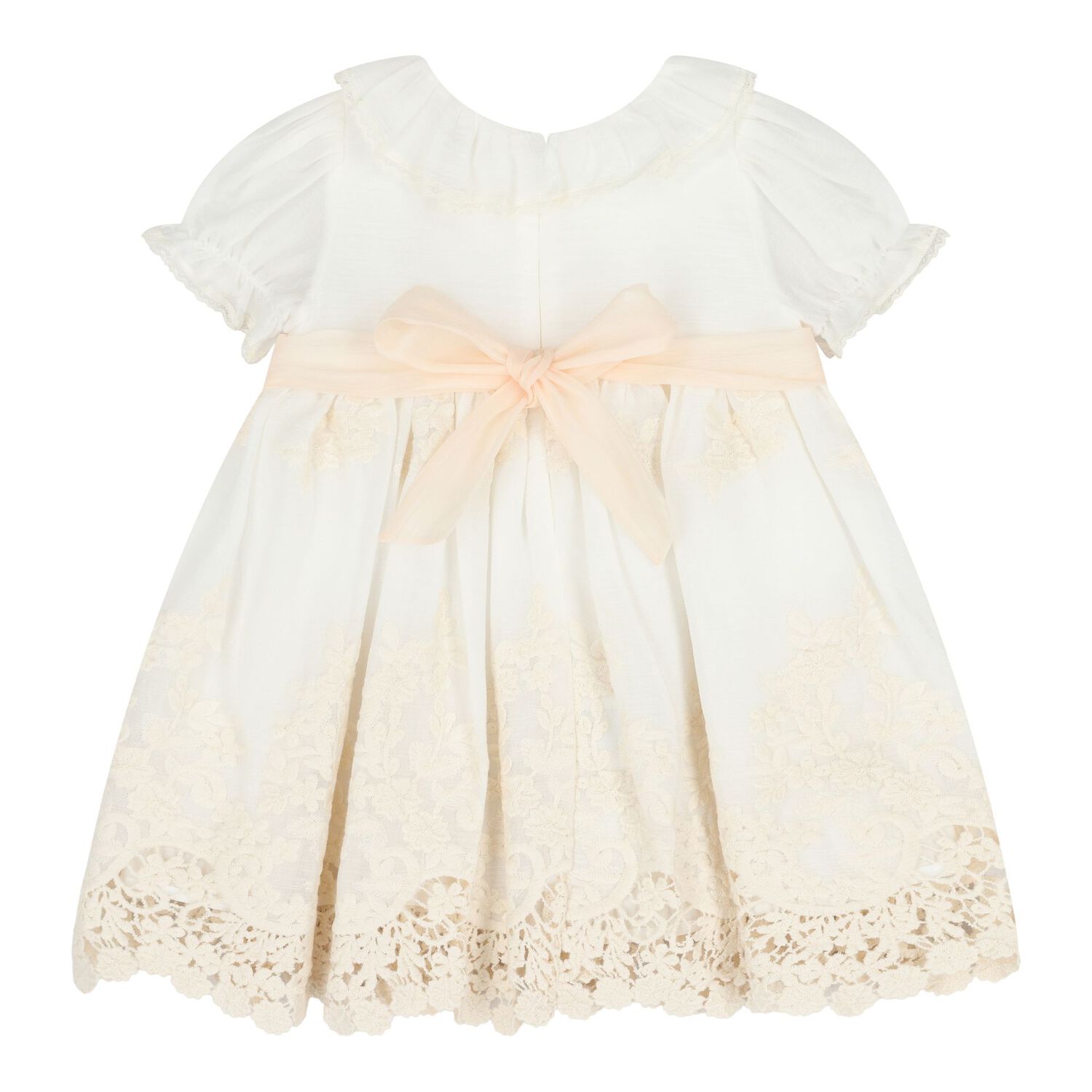 Baby Girls White & Pink Floral Embroidered Dress, 1, hi-res
