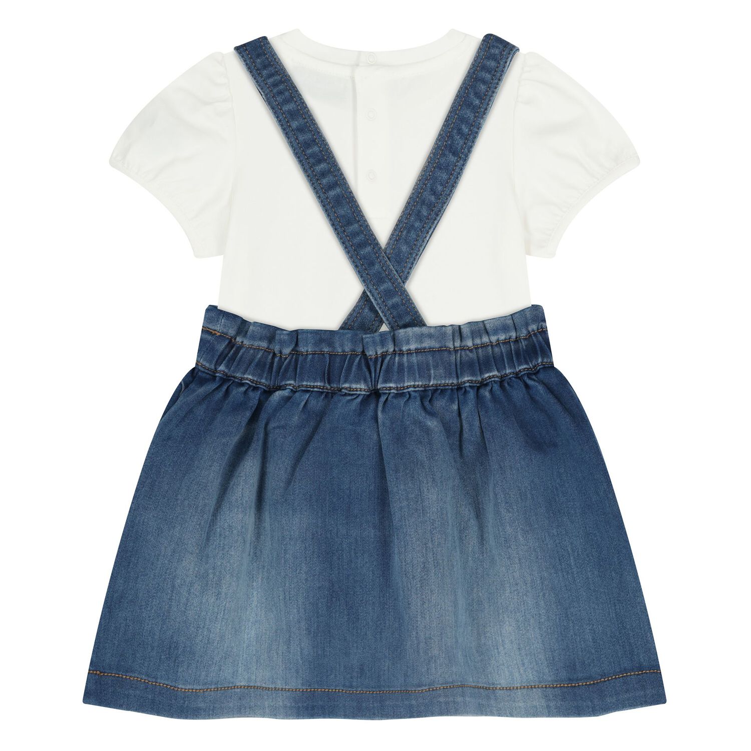Younger Girls White & Blue Teddy Bear Skirt Set, 1, hi-res