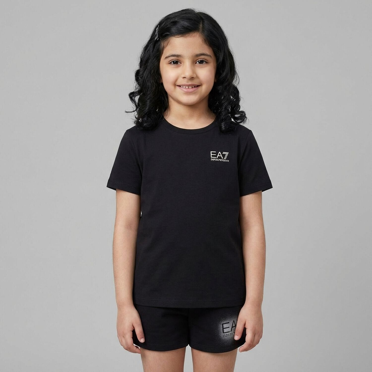 Girls Black Logo Shorts, 1, hi-res