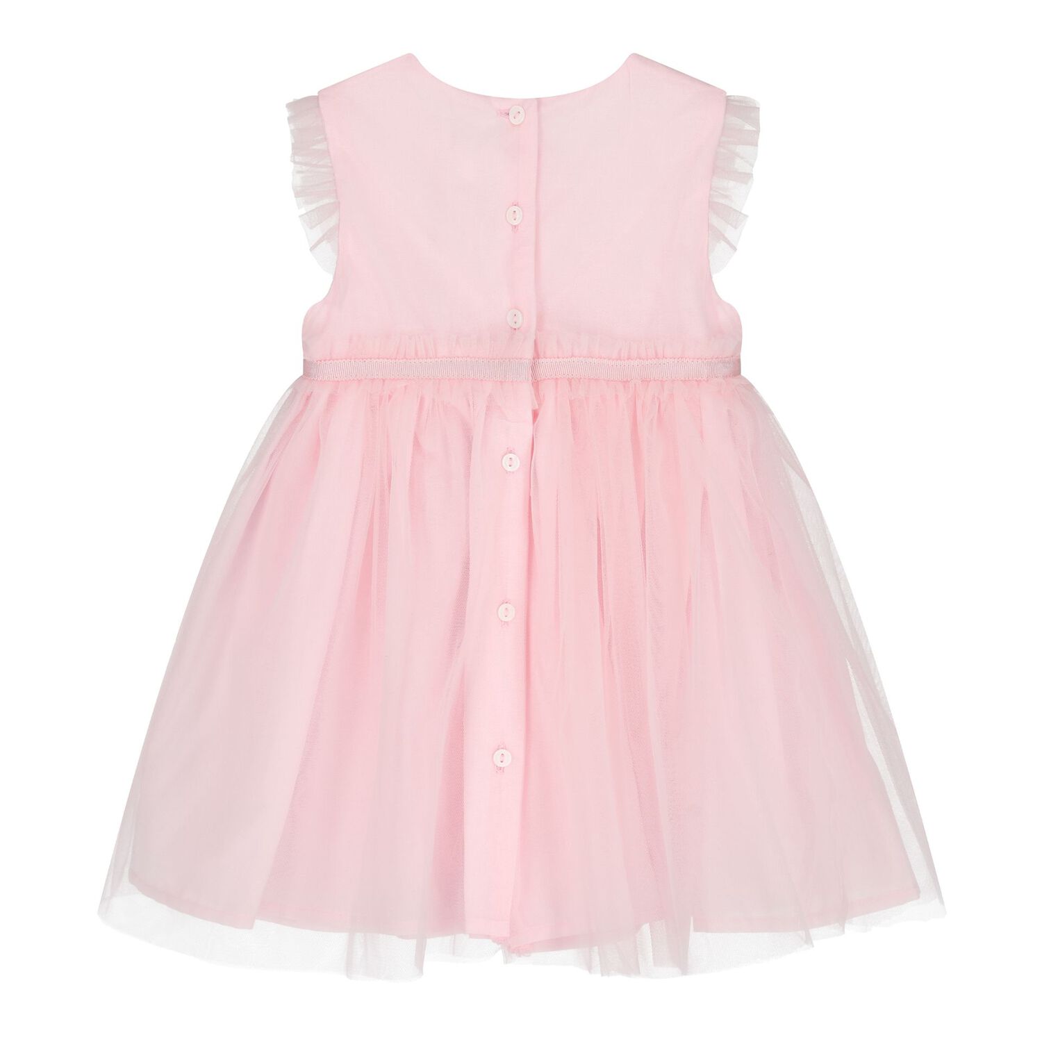 Baby Girls Pink Flower Tulle Dress, 1, hi-res