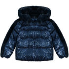 Girls Navy Sequin Hooded Jacket, 1, hi-res