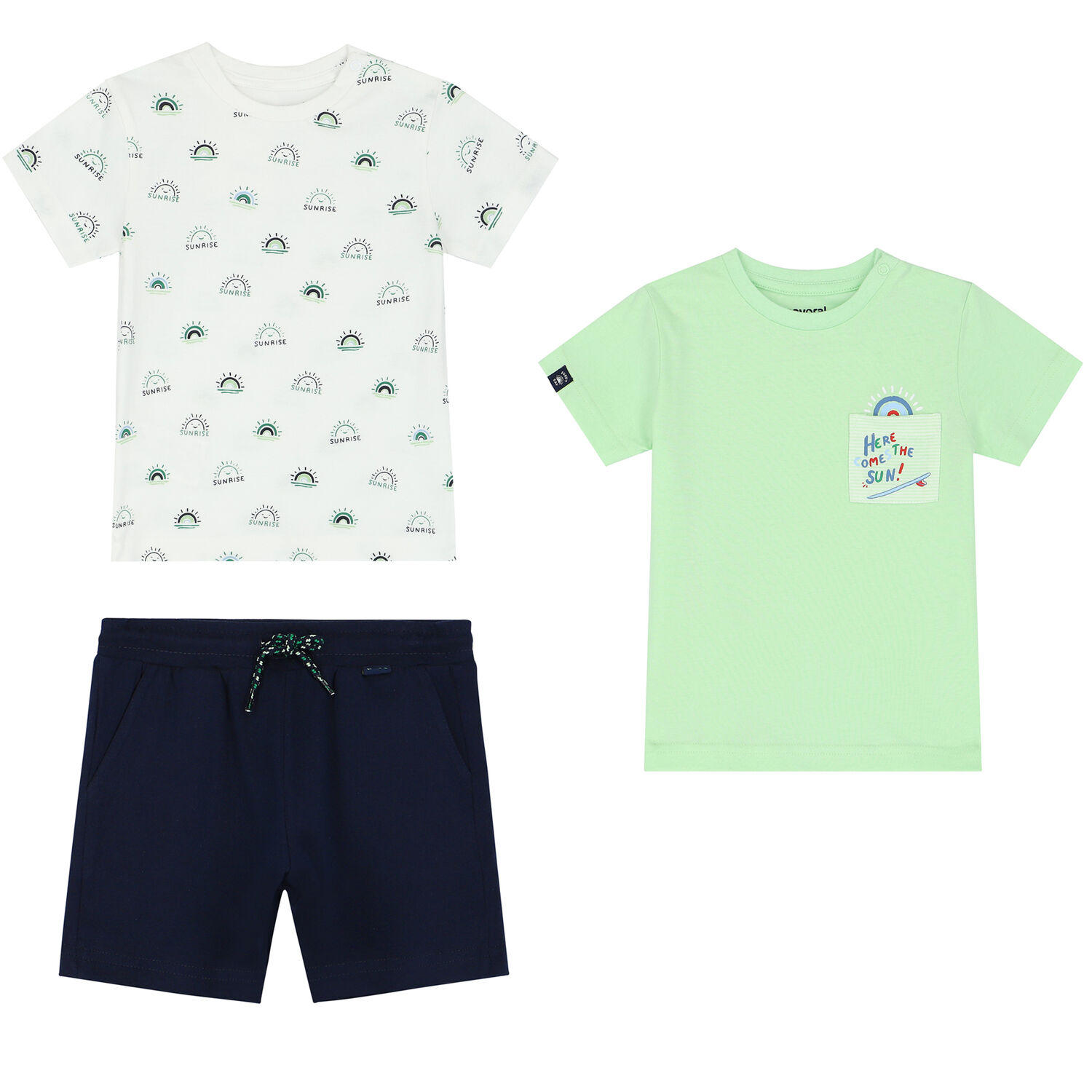 Younger Boys White, Navy & Green Shorts Set, 2, hi-res image number null