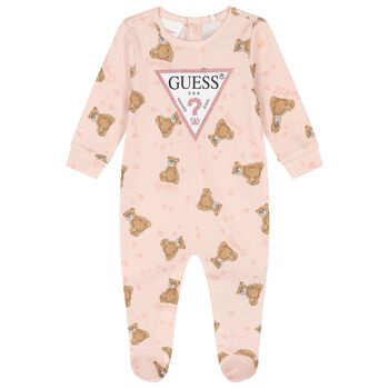Baby Girls Pink Cotton Teddy Bear Babygrow