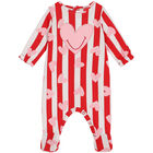 Baby Girls White & Red Striped Babygrow, 1, hi-res