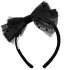 Girls Black Tulle Bow Headband, 1, hi-res