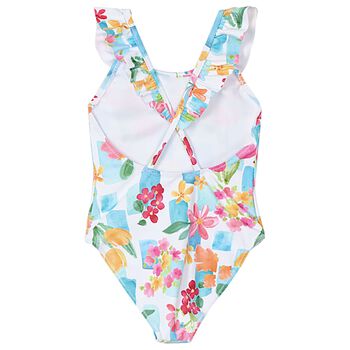 Girls Ivory & Green Floral Swimsuit