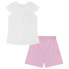 Girls White & Pink Fruits Shorts Set, 1, hi-res