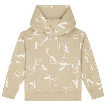 Boys Beige Logo Hooded Top
