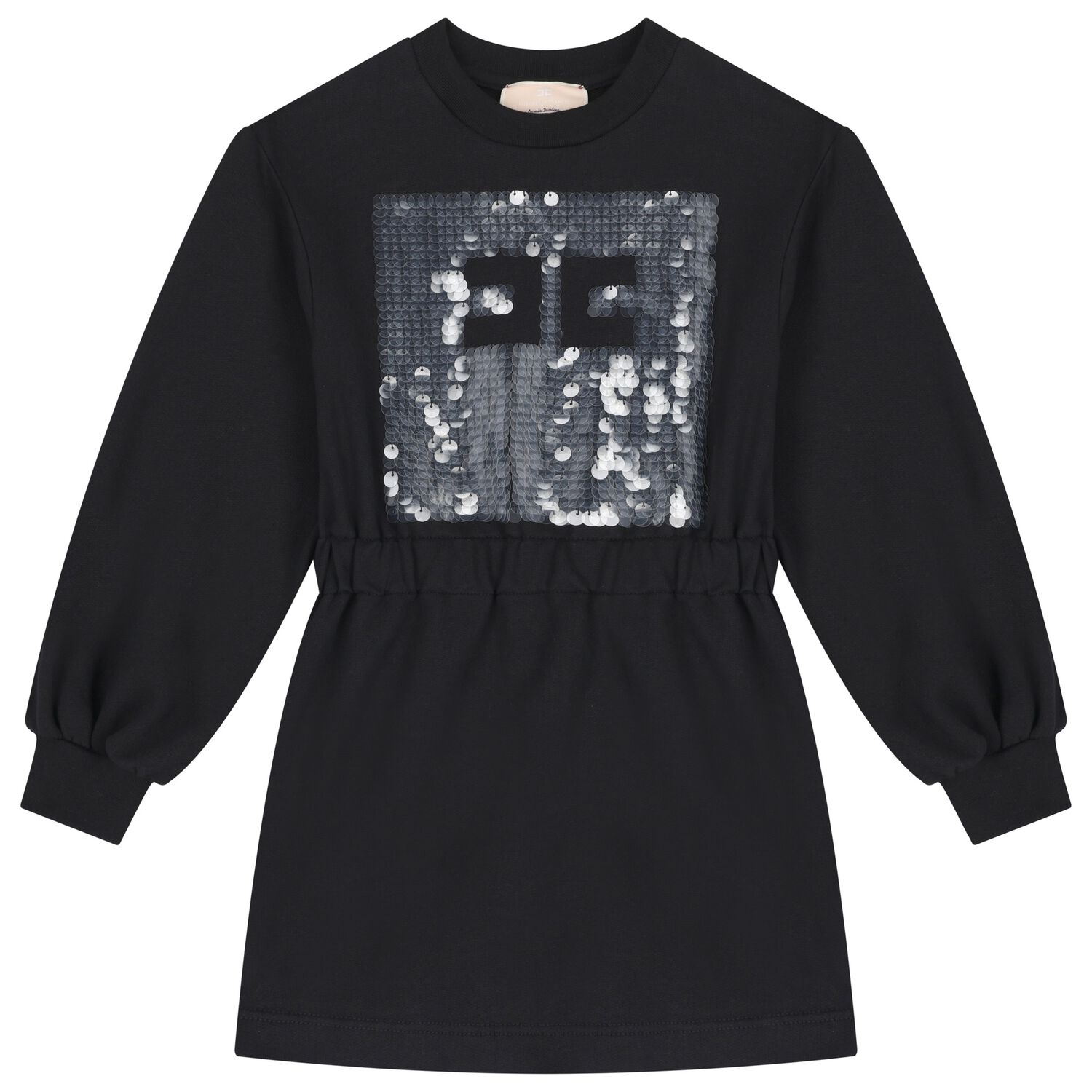 Girls Black Embellished Logo Dress, 1, hi-res