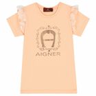 تيشيرت بالشعار باللون الزهرى والذهبى للبنات, 1, hi-res