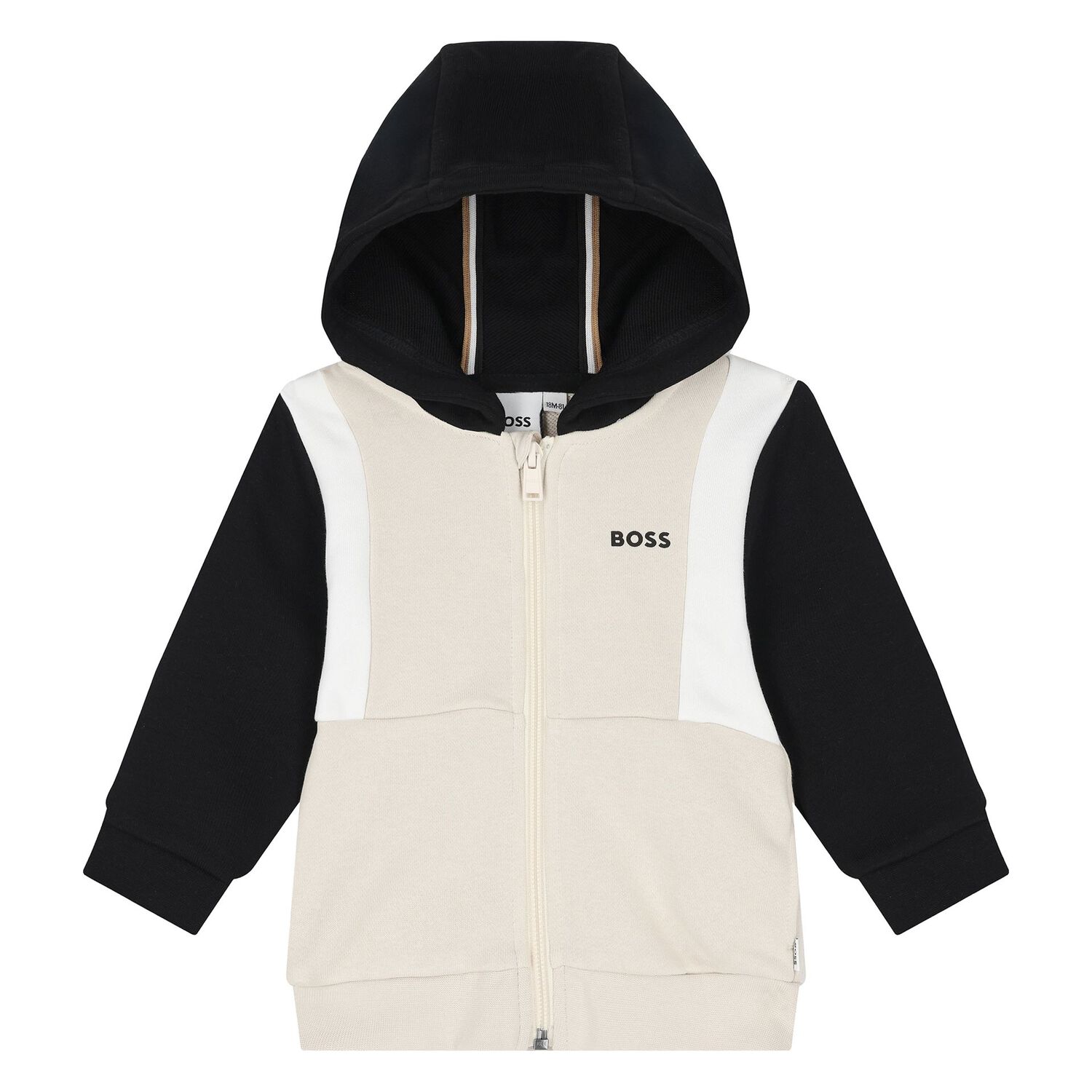 Younger Boys Beige & Black Logo Zip Up Top, 2, hi-res