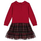 Girls Red & Navy Blue Tartan Dress, 1, hi-res