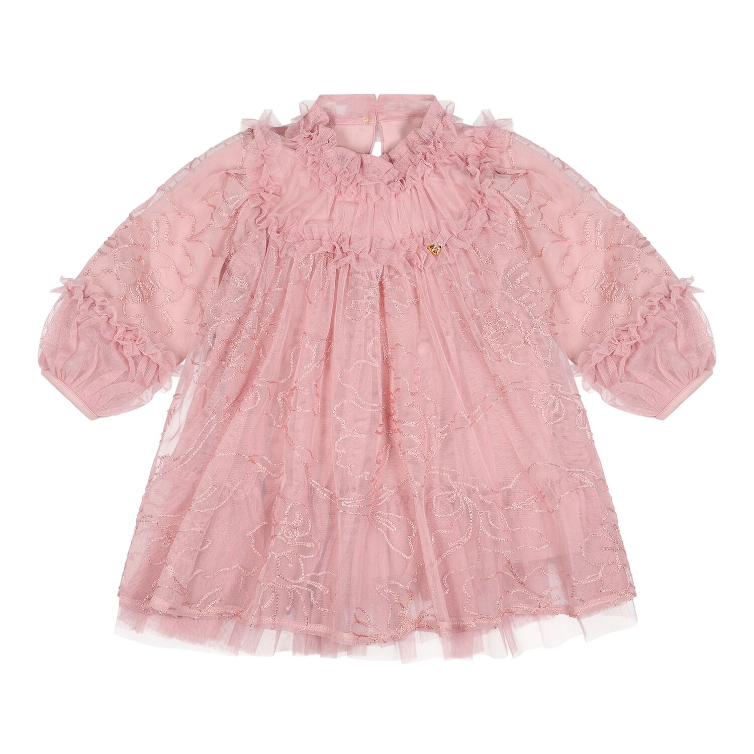 Baby Girls Pink Stitch Embroidered Tulle Nadiya Dress, 2, hi-res