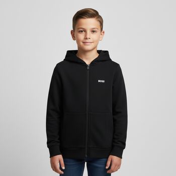Boys Black Logo Zip Up Top