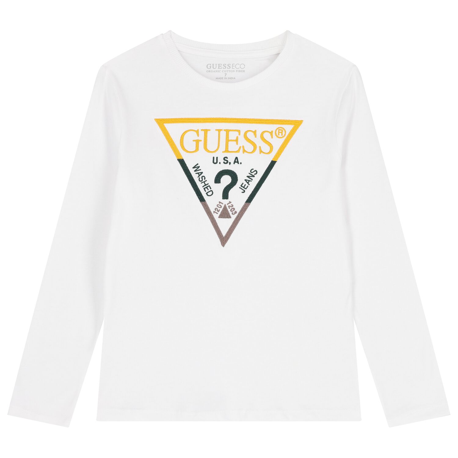Boys White Logo Long Sleeve Top , 1, hi-res