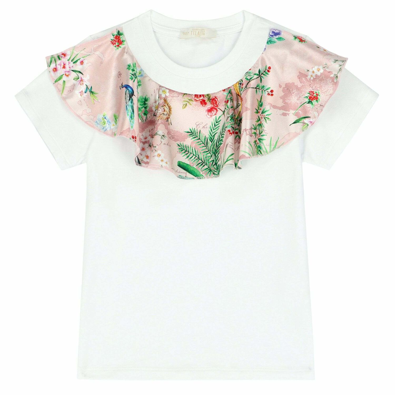 تيشيرت بطبعة خريطة أبيض للبنات, 1, hi-res