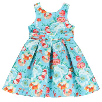 Girls Blue Floral Satin Dress