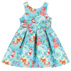 Girls Blue Floral Satin Dress, 1, hi-res