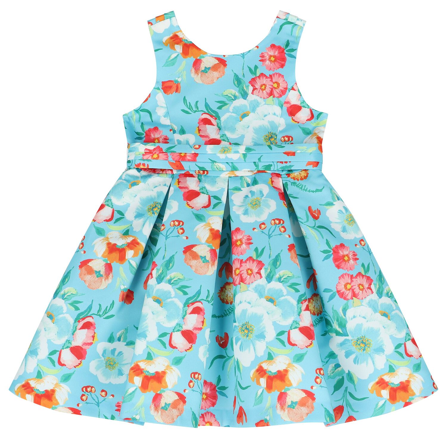 Girls Blue Floral Satin Dress, 1, hi-res image number null
