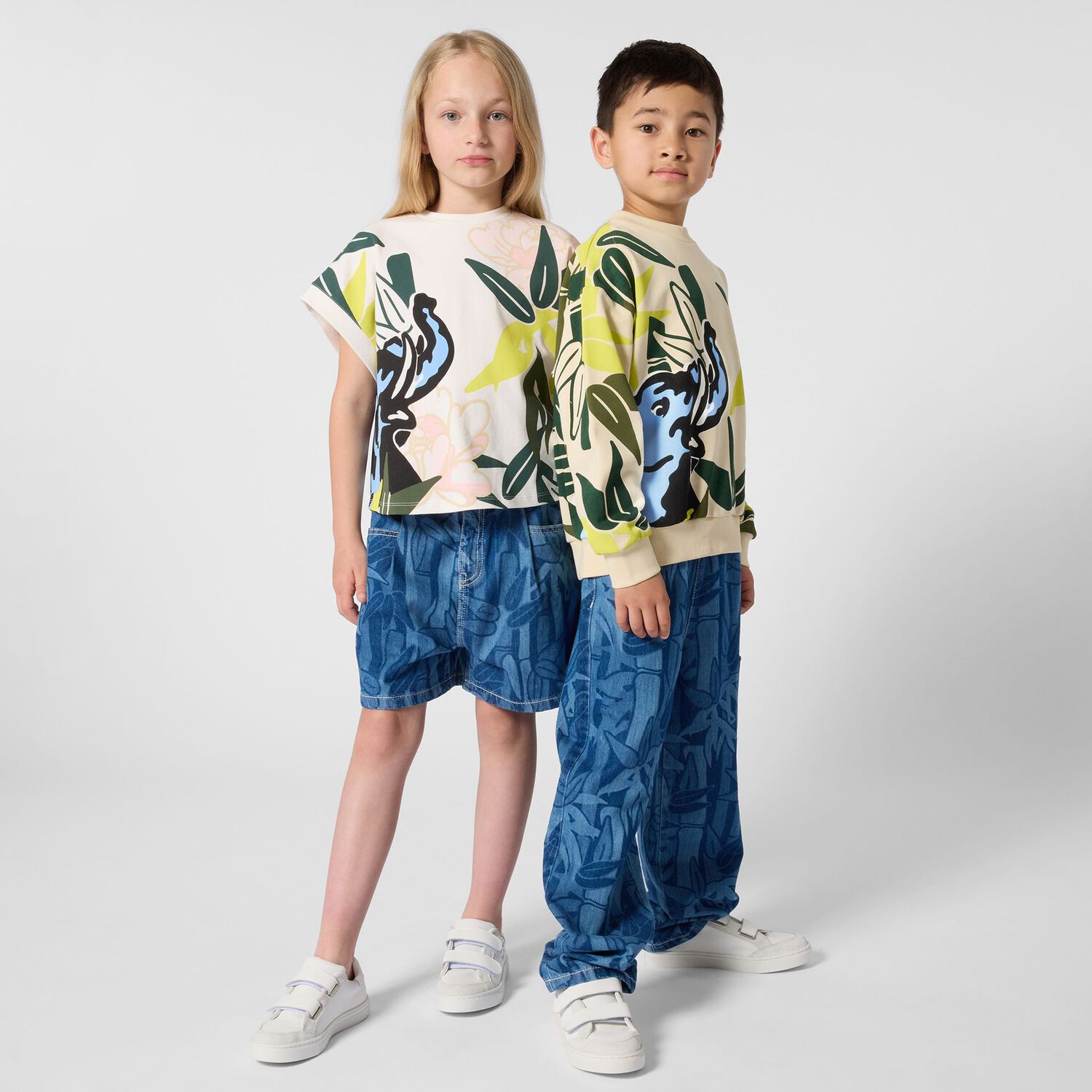 فستان بنقشة الفيل باللون العاجي للبنات , 1, hi-res