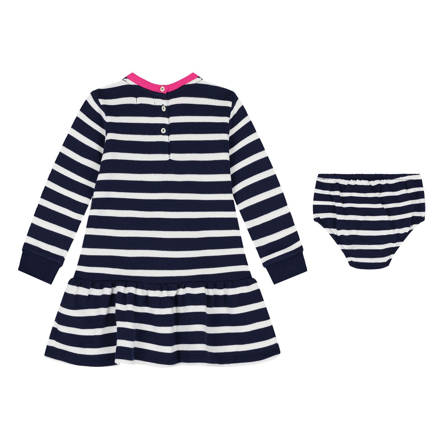 Baby Girls White & Navy Blue Dress Set, 1, hi-res