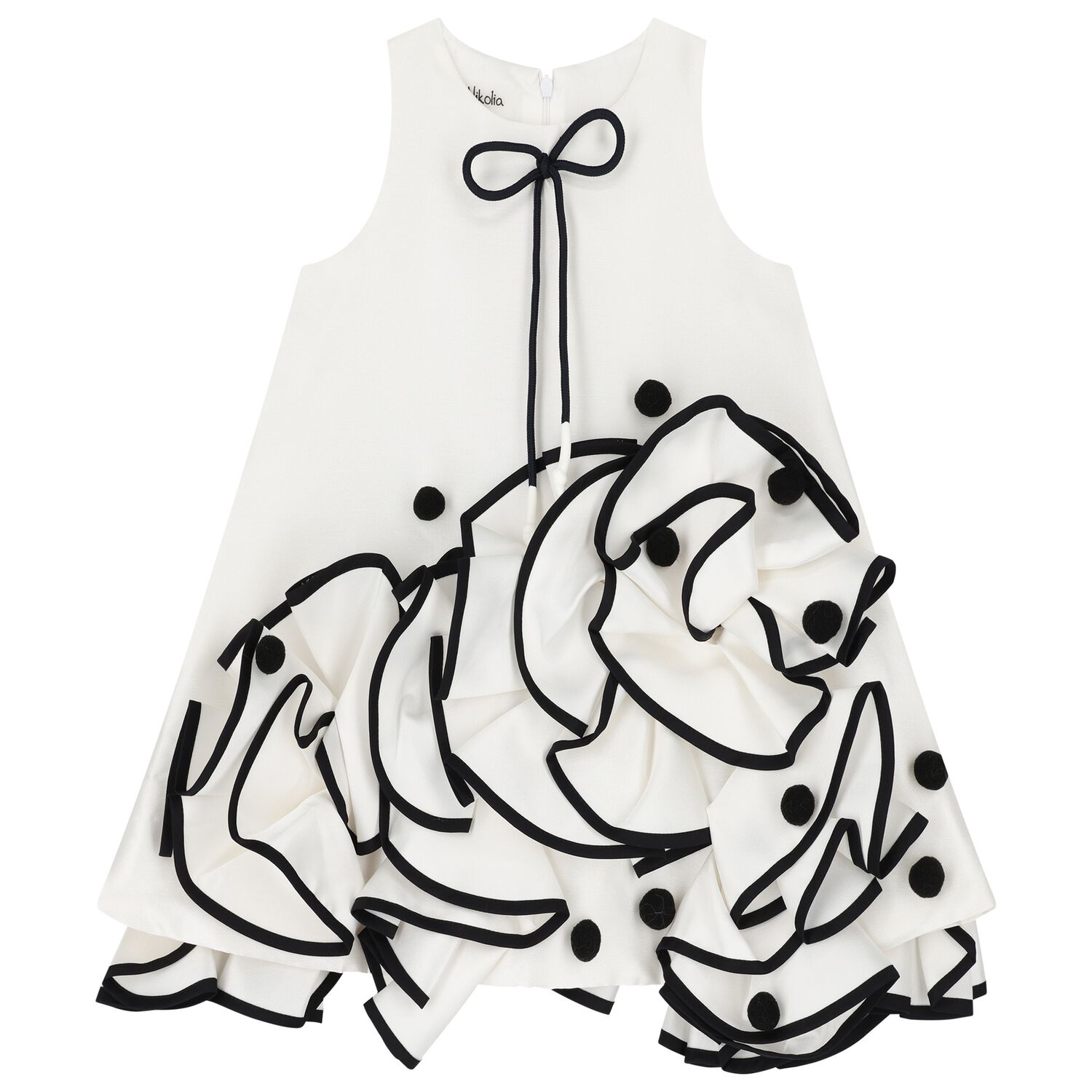 Girls White & Black Satin Dress, 1, hi-res