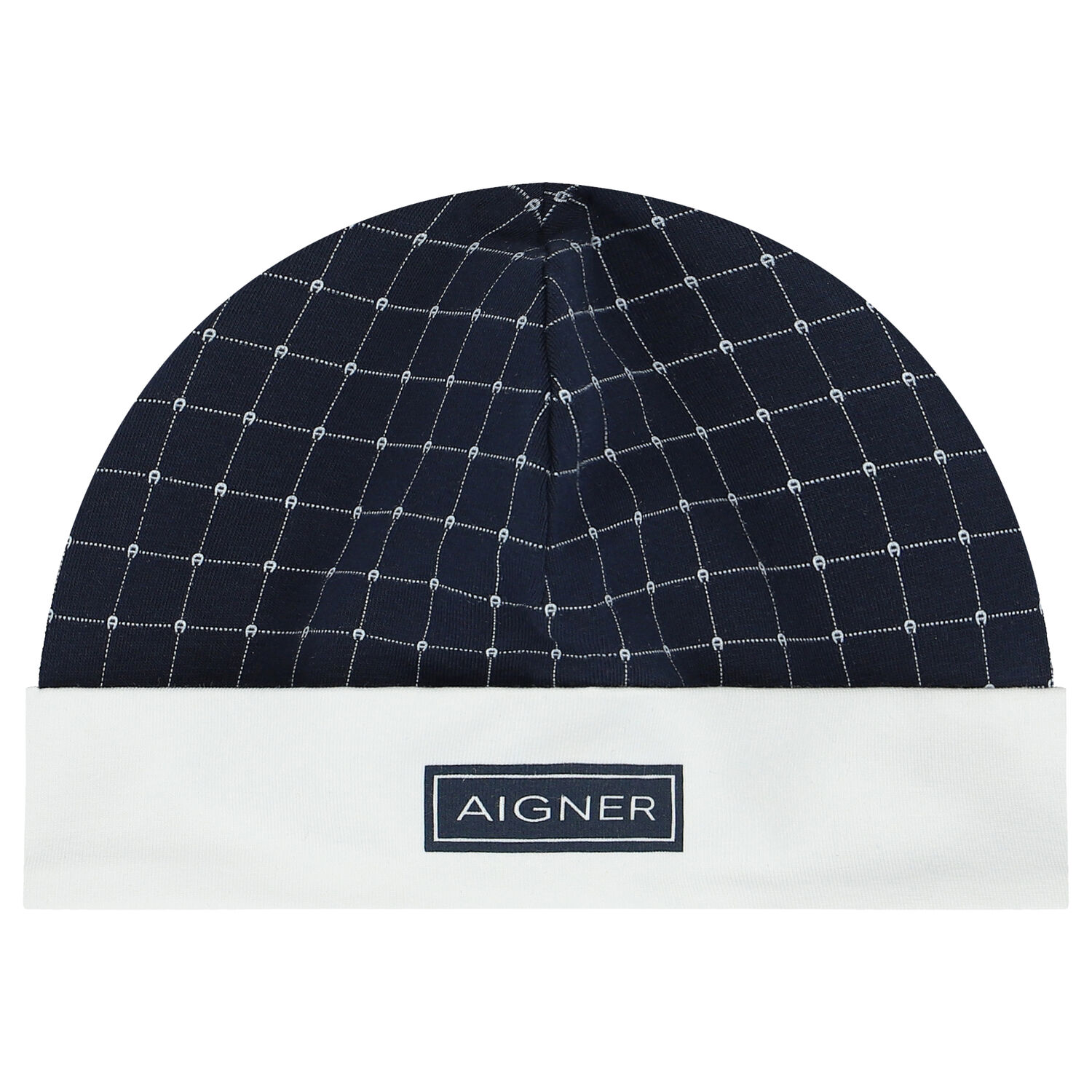 Baby Boys Navy Blue & White Pima Cotton Logo Hat, 1, hi-res