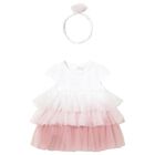 Baby Girls White & Pink Ombre Tulle Dress Set, 1, hi-res