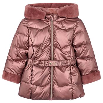 Girls Metallic Pink Hooded Puffer Coat