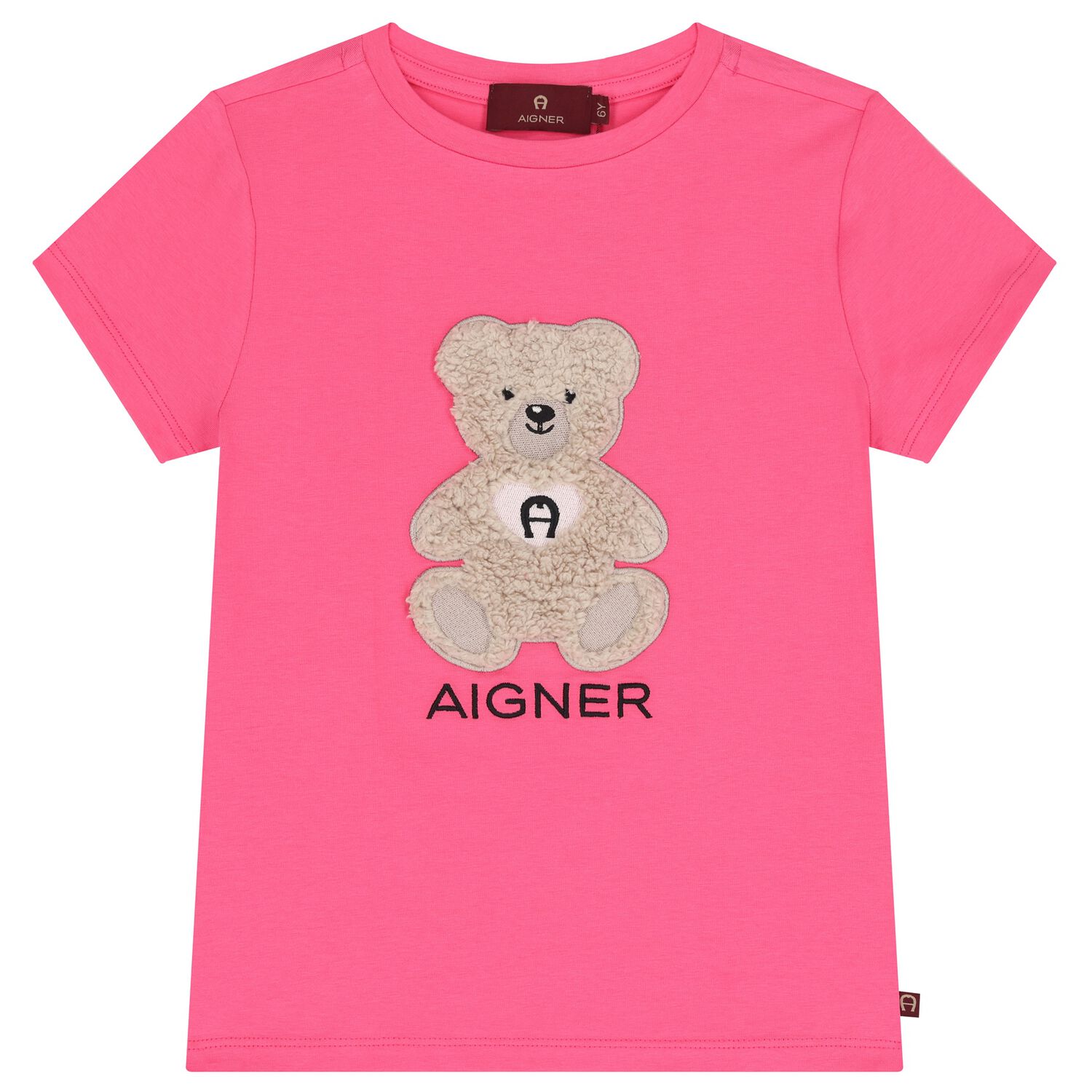 Girls Pink Teddy Bear Logo T-Shirt, 3, hi-res