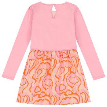 Girls Pink & Orange Logo Dress