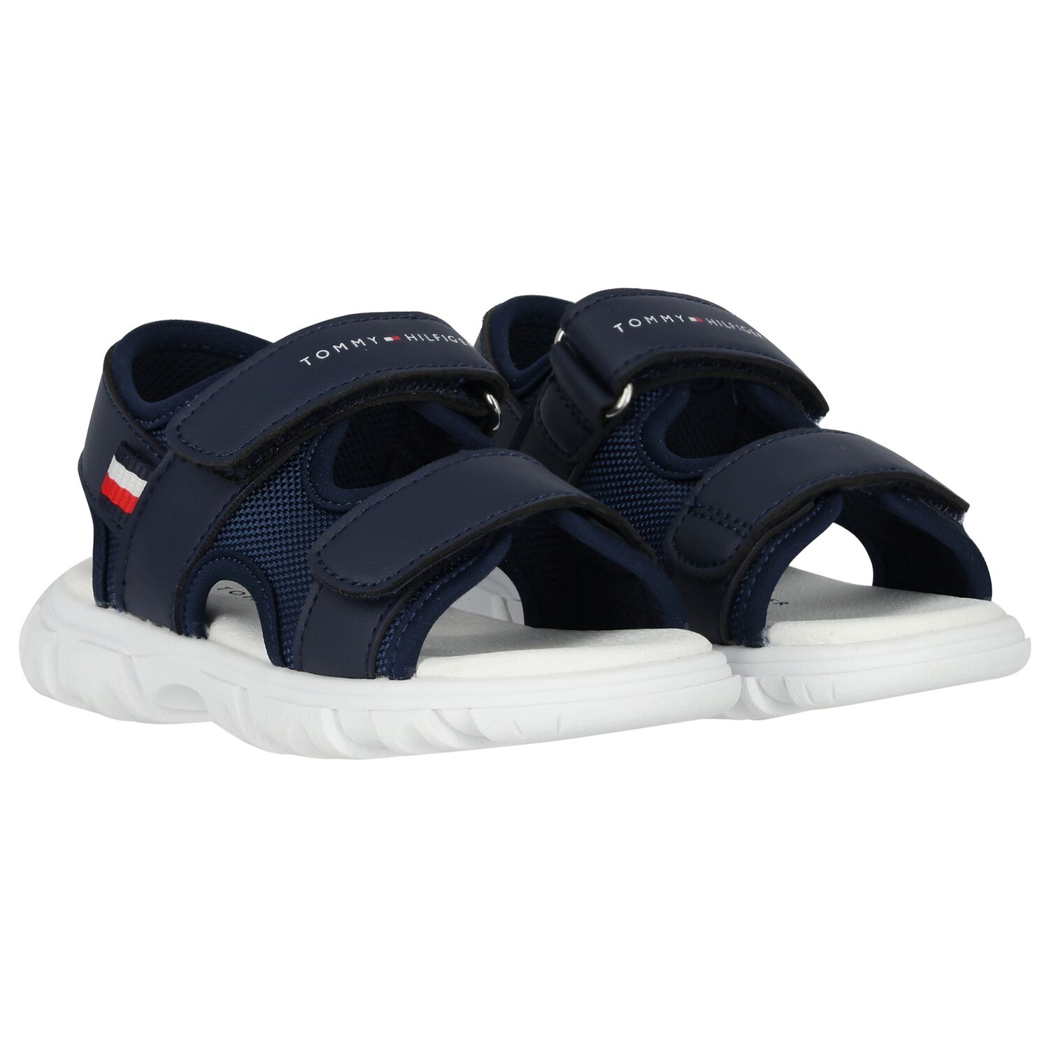 Boys Blue & White Logo Sandals, 1, hi-res