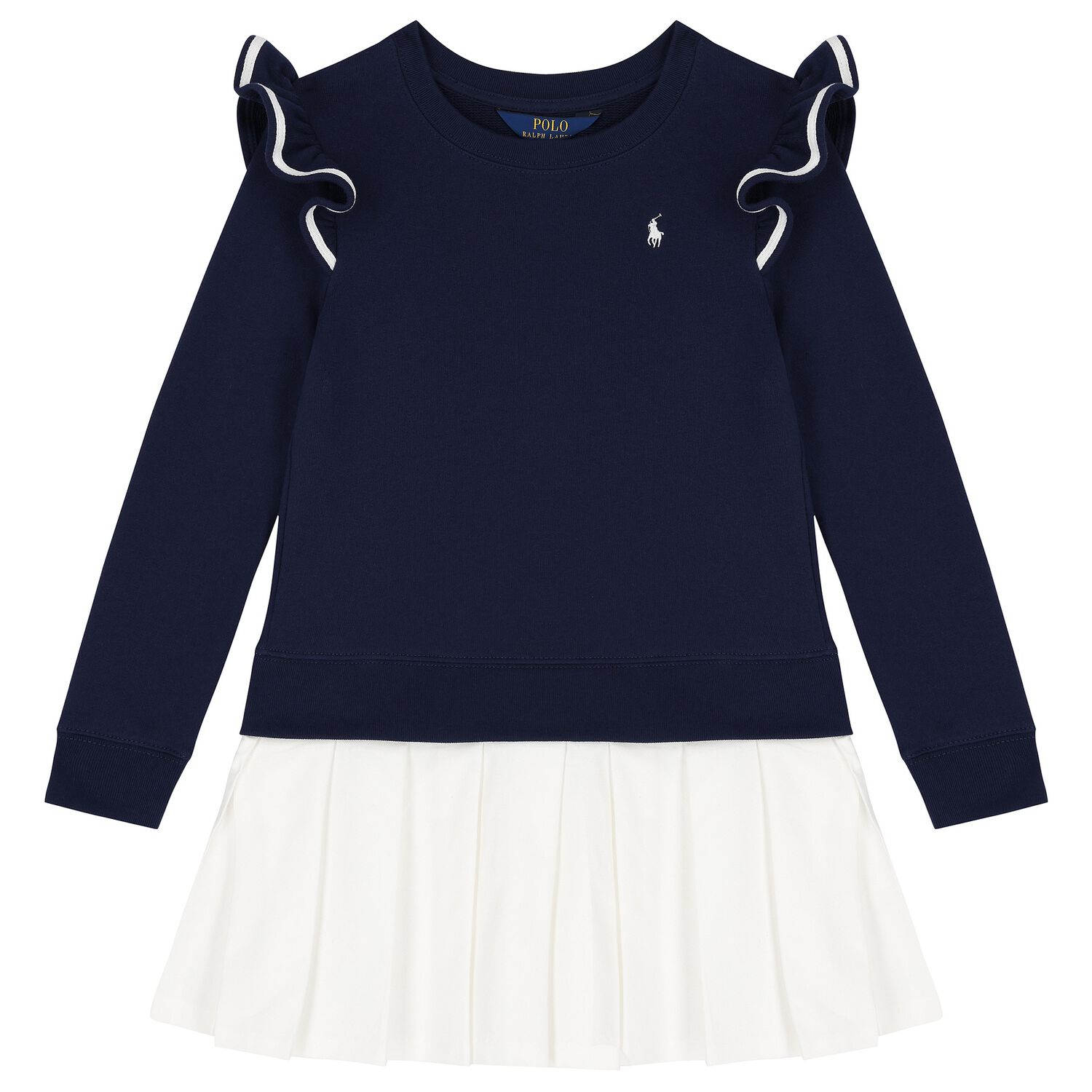 Girls Navy Blue & White Logo Dress, 1, hi-res image number null