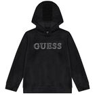 Girls Black Logo Hooded Top, 2, hi-res