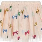 Girls Beige Bow Tulle Skirt, 1, hi-res